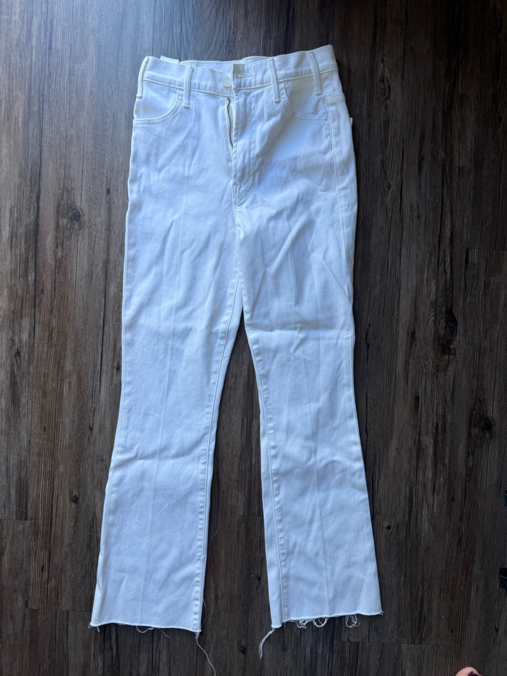 MOTHER White High Rise Straight Raw Hem Jeans Size 25